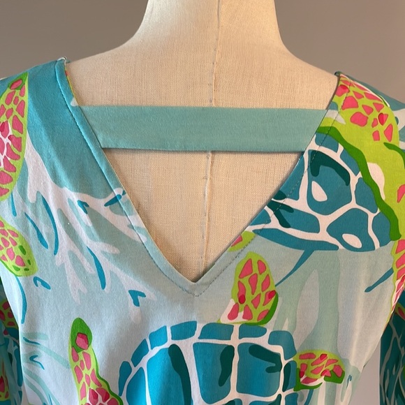 NWOT ANA CLARE women’s sea turtle print shift dress 3/4 sleeve summer beach Med - Picture 6 of 10